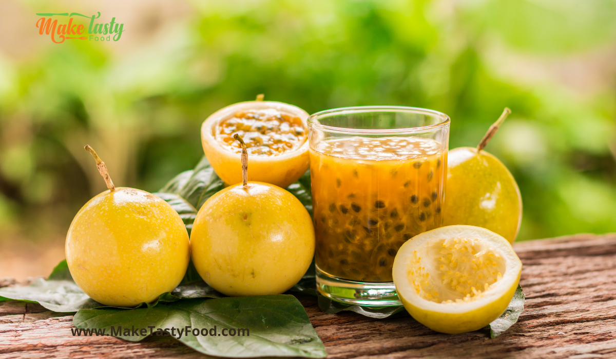 yellow passion fruit juice and seeds